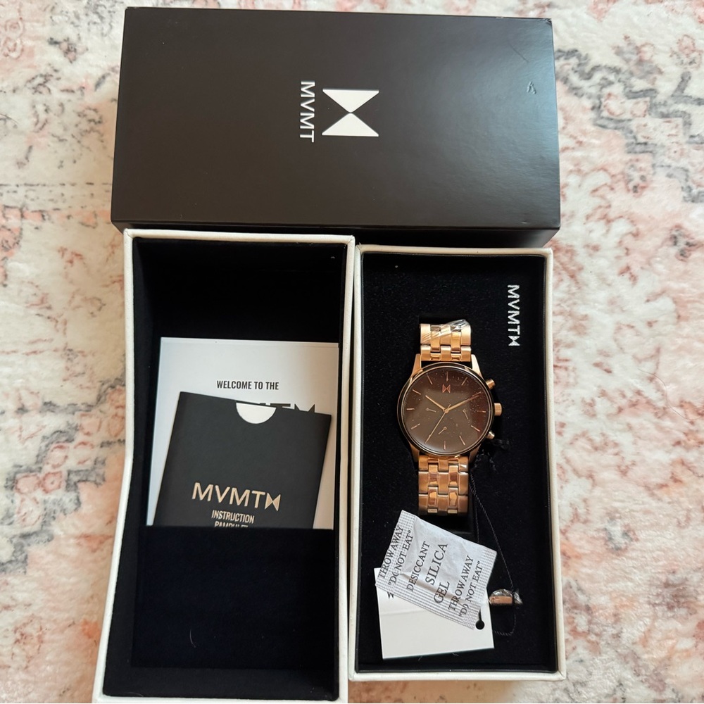 MVMT Rose Gold Watch with Maroon Face